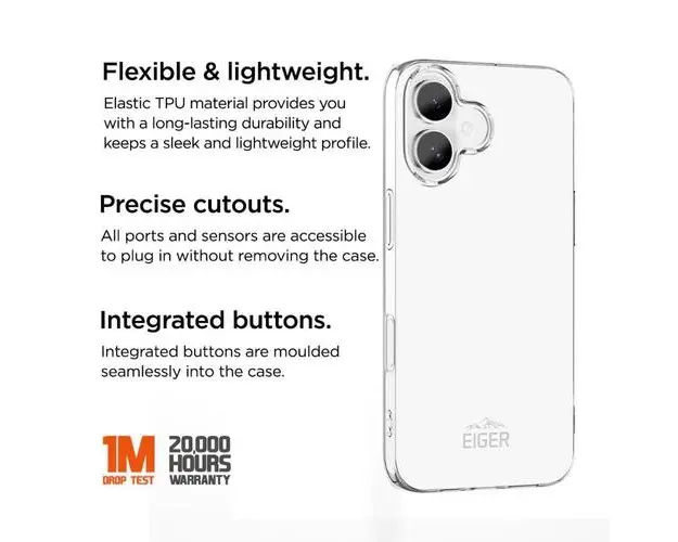 Husa Grip Eiger pentru iPhone 16, transparent