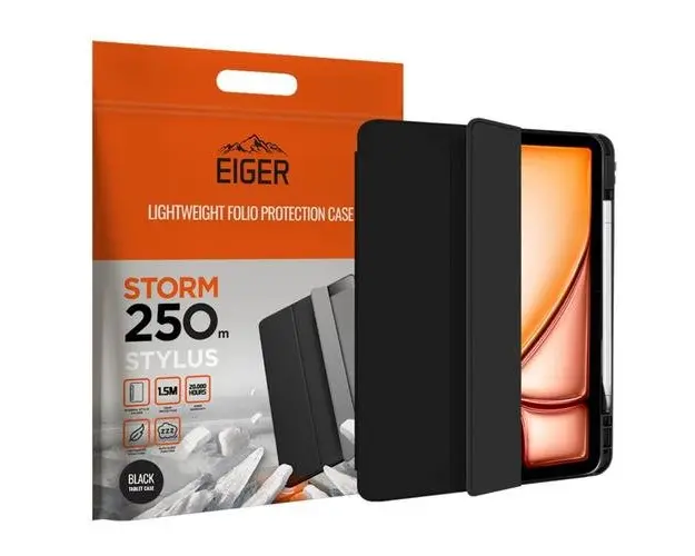 Husa Book Cover Eiger Storm 250m Stylus EGSR00234, pentru Apple iPad Air 13 2024 (Negru) 