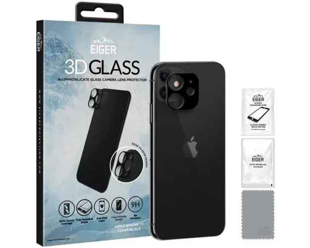 Folie Sticla Camera Eiger EGSP00665, pentru iPhone 11, 9H, 0.20mm (Negru)
