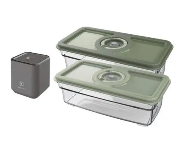 Set vidare Electrolux Fresh Kit EVFK1, 2 Recipiente etanse, Pompa vidare cu acumulator Li-Ion (Transparent/Verde)