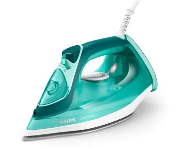 Fier de calcat Philips Seria 3000, 2400 W, Jet continuu de abur 40g/min, 300 mL, Talpa ceramica, Oprire automata (Alb/Verde)