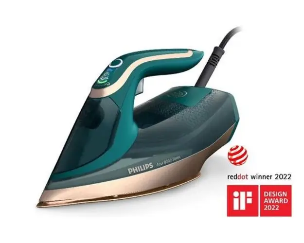 Fier de calcat Philips Seria8000 DST8030/70, 3000 W, OptimalTemp, Talpa Steamglide Elite/DinamiQ, 70 g/min, Jet de abur 240 g, 0.35 L (Turcoaz)