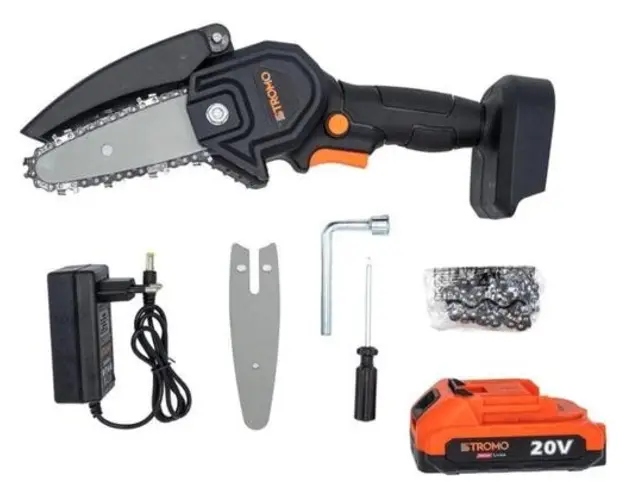 Fierastrau cu lant pe acumulator Stromo AAS20, 4000 rpm, Pas 1/4, Lungime lama 10.2 cm + 1x Acumulator 20 V, 2.0 Ah
