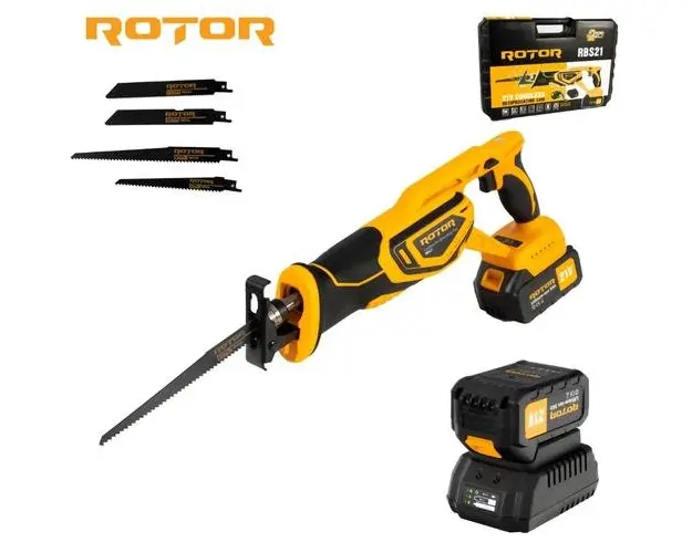 Fierastrau tip sabie cu acumulator Rotor RBS21, 21 V/3 Ah, 750 W, 2900 rot/min (Negru/Galben)