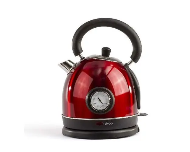 Fierbator cu termometru DomoClip LIVOO DOD157, 1800 W, 1.8 L, Baza rotativa, Oprire automata , Indicator nivel apa , termometru integrat (Negru/Rosu)