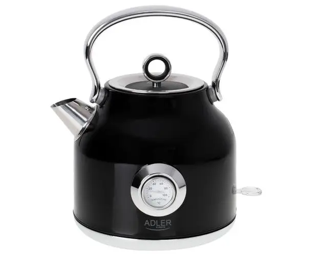 Fierbator de apa Adler STRIX AD 1346B, 1.7 l, 2200 W, Termometru, Filtru sedimente, Oprire automata (Negru)