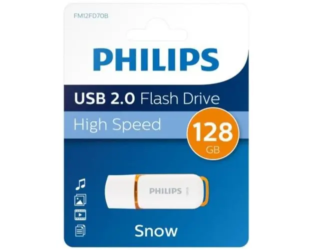 Stick USB Philips FM12FD70B/00, 128GB, Editia Snow, USB 2.0 (Alb/Portocaliu)