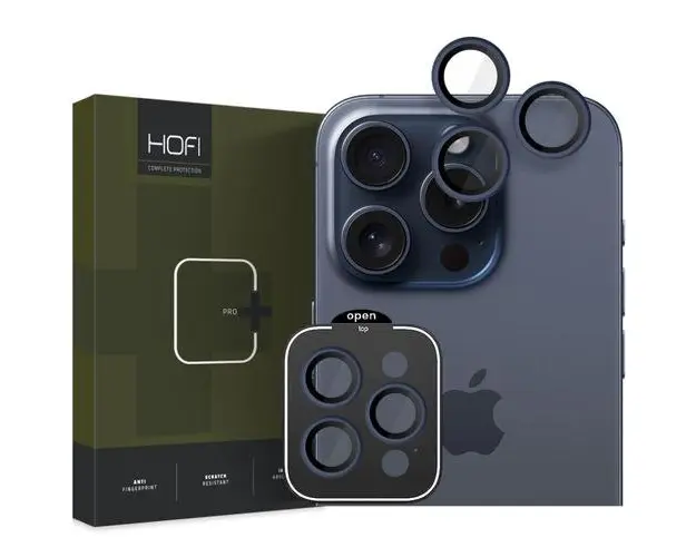 Folie de protectie Camera spate HOFI CamRing PRO+ pentru Apple iPhone 15 Pro Max / 15 Pro, Sticla Securizata, Full Glue, Bleumarin