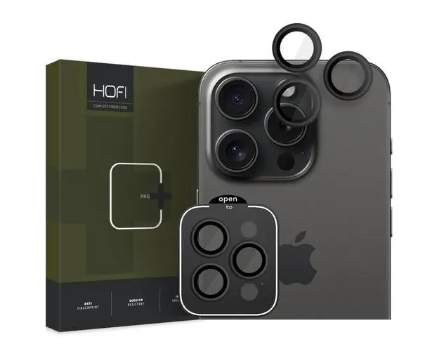 Folie de protectie Camera spate HOFI CamRing PRO+ pentru Apple iPhone 15 Pro Max / 15 Pro, Sticla Securizata, Full Glue, Neagra