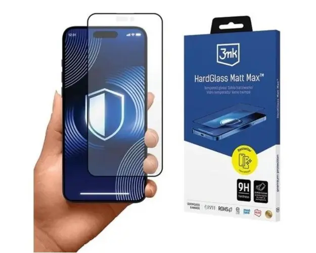 Folie de protectie Ecran 3MK HardGlass Matt Max pentru Apple iPhone 16 Pro, Sticla Securizata, Full Glue, Neagra
