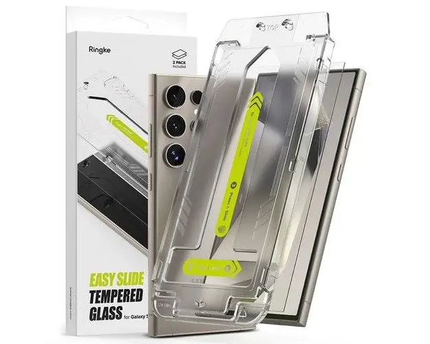 Folie de protectie Ecran Ringke Easy Slide pentru Samsung Galaxy S24 Ultra S928, Sticla Securizata, Full Glue, Set 2 bucati