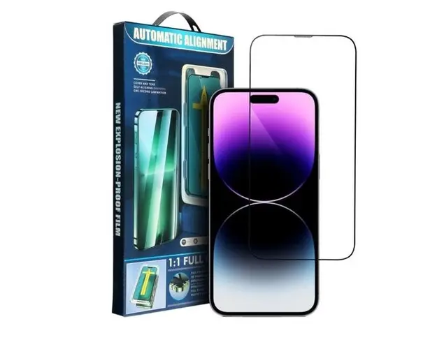 Folie de protectie Ecran OEM Automatic Alignment pentru Apple iPhone 16 Pro, Sticla Securizata, Full Glue, 5D, Neagra