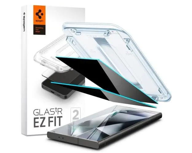 Folie de protectie Ecran Privacy Spigen EZ FIT pentru Samsung Galaxy S24 Ultra S928, Sticla Securizata, Full Glue, Set 2 bucati (Negru/Transparent)