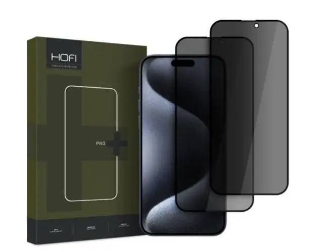 Folie de protectie Ecran Privacy HOFI Glass PRO+ pentru Apple iPhone 16 Plus, Sticla Securizata, Full Glue, Set 2 bucati, 2.5D