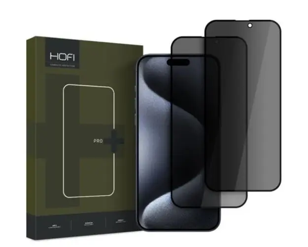 Folie de protectie Ecran Privacy HOFI Glass PRO+ pentru Apple iPhone 16 Pro Max, Sticla Securizata, Full Glue, Set 2 bucati, 2.5D