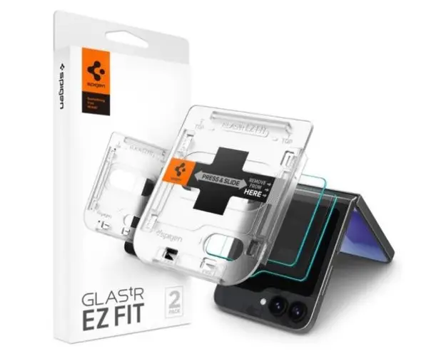 Folie de protectie Ecran Spigen EZ FIT pentru Samsung Galaxy Z Flip6, Sticla Securizata, Full Glue, Set 2 bucati, 2.5D, Ecran Exterior AGL07972