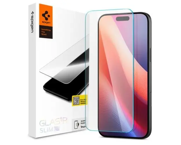 Folie de protectie Ecran Spigen GlastrR Slim HD pentru Apple iPhone 16 / 15, Sticla Securizata, Full Glue, 2.5D
