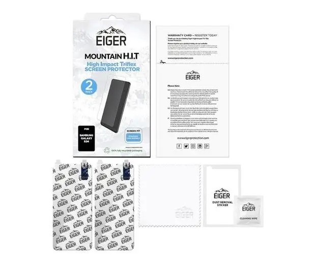 Folie Silicon Eiger Triflex H.I.T pentru Samsung Galaxy S24, pachet de 2 buc (Transparent)