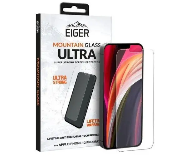 Folie Protectie Sticla Alumino-Silicata Eiger 2.5D Mountain Glass Ultra EGMSP00156 pentru Apple iPhone 12 Pro Max, Protectie antimicrobiana (Transparent)