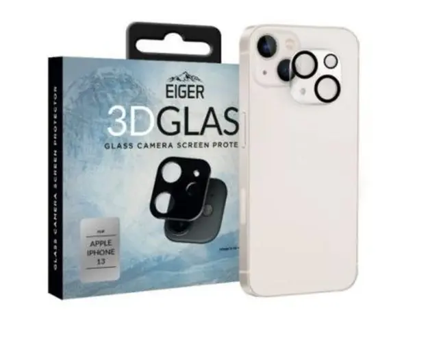 Folie Protectie Sticla Camera 3D Glass Eiger EGSP00778 pentru Apple iPhone 13 / 13 Pro (Transparent/Negru)
