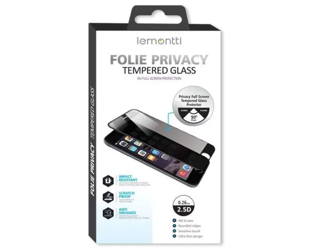 Folie Protectie Sticla Privacy Lemontti LFSPI13PMBK pentru Apple iPhone 13 Pro Max (Transparent/Negru)