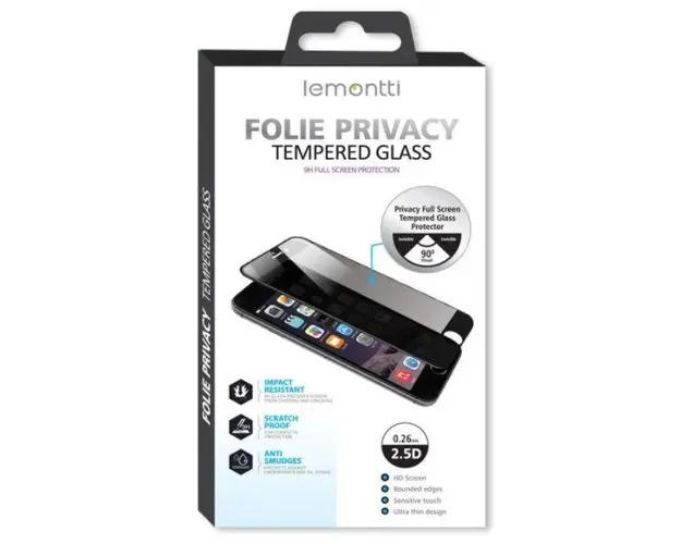 Folie Protectie Sticla Privacy Lemontti LEMFSP12MBK pentru Apple iPhone 12, iPhone 12 Pro (Transparent/Negru)