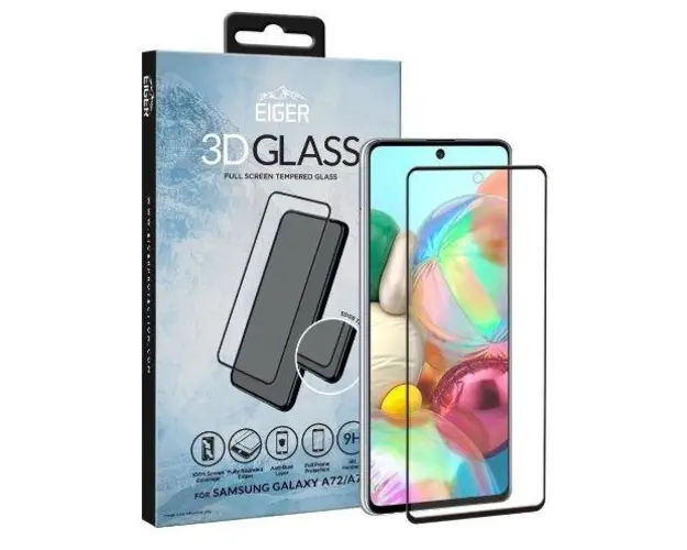 Folie Protectie Sticla Temperata Eiger 3D Edge to Edge EGSP00696 pentru Samsung Galaxy A72 (Transparent/Negru)