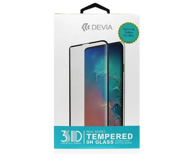 Folie Protectie Sticla Temperata Devia 3D DVFS3DS21UBK pentru Samsung Galaxy S21 Ultra (Transparent/Negru)