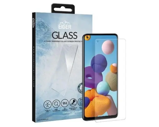 Folie Protectie Sticla Temperata Eiger EGSP00614 pentru Samsung Galaxy A21 (Transparent)