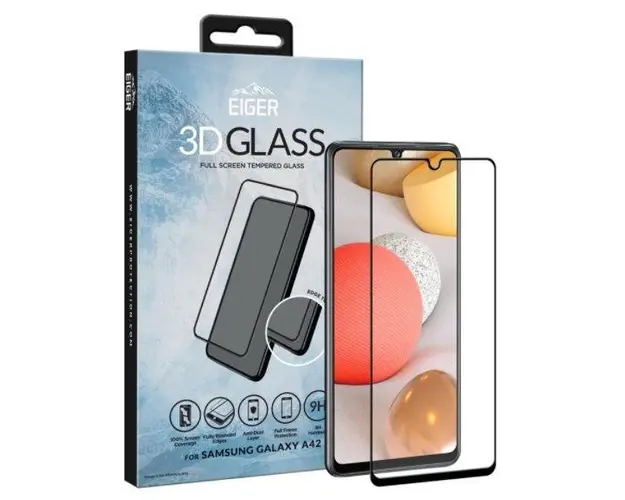 Folie Protectie Sticla Temperata Eiger 3D Edge to Edge EGSP00681 pentru Samsung Galaxy A42 5G (Transparent/Negru)