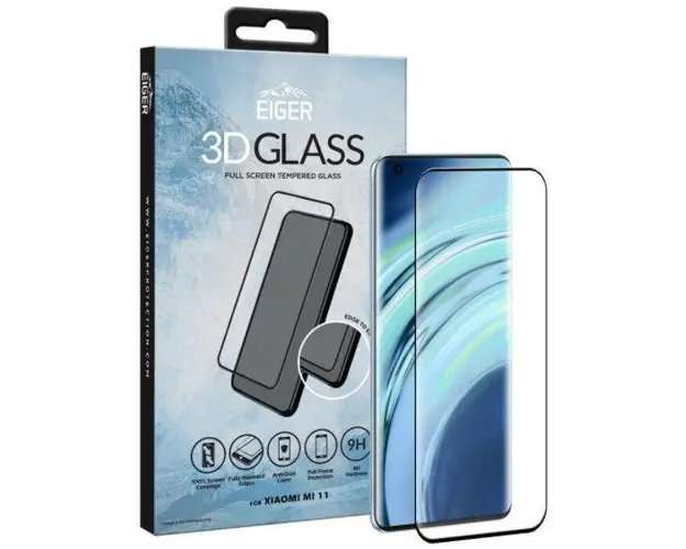Folie Protectie Sticla Temperata Eiger 3D Case Friendly EGSP00700 pentru Xiaomi Mi 11 (Transparent/Negru)