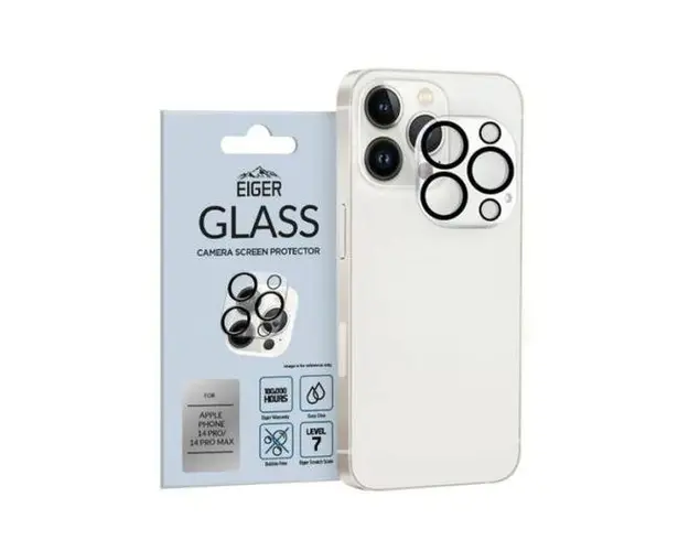Folie Sticla Camera Eiger 3D Glass pentru Apple iPhone 14 / iPhone 14 Pro (Transparent)