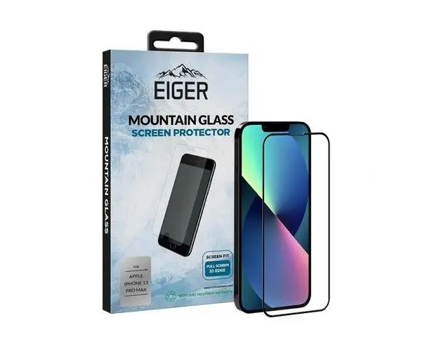 Folie Sticla Eiger pentru EGSP00782 iPhone 13 Pro Max Clear Black, 0.33mm, 9H, oleophobic (Transparent/Negru)