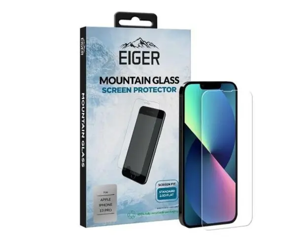Folie Sticla Eiger Temperata pentru Apple iPhone 13 / 13 Pro, 9H, 2.5D, 0.33mm (Transparent)