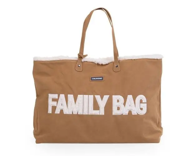 Geanta Childhome Family Bag, aspect piele intoarsa Bej