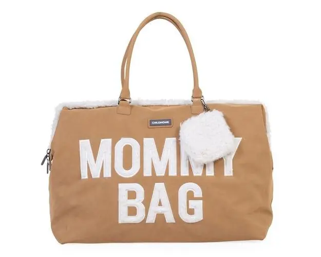 Geanta de infasat Childhome Mommy Bag, aspect piele intoarsa Bej