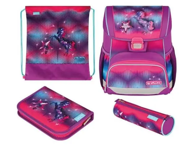 Ghiozdan echipat Herlitz Loop Plus, motiv Funky Horse (Mov/Albastru)