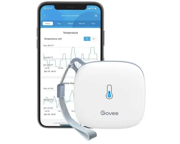 Termostat inteligent Govee H5179001, cu senzor de umiditate incorporat, Wi-Fi, control prin aplicatia (Alb)