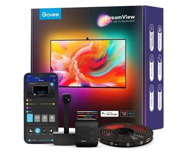 Kit Banda LED Govee DreamView T1 TV Backlight H61993D2, Bluetooth, 75inch-85inch, 5m, 12 moduri de iluminare (Negru)