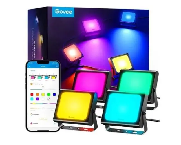 Set 4 panouri LED Govee Smart Flood Lights, RGBIC, Wi-Fi, Voice Assistants, IP65 (Alb) 