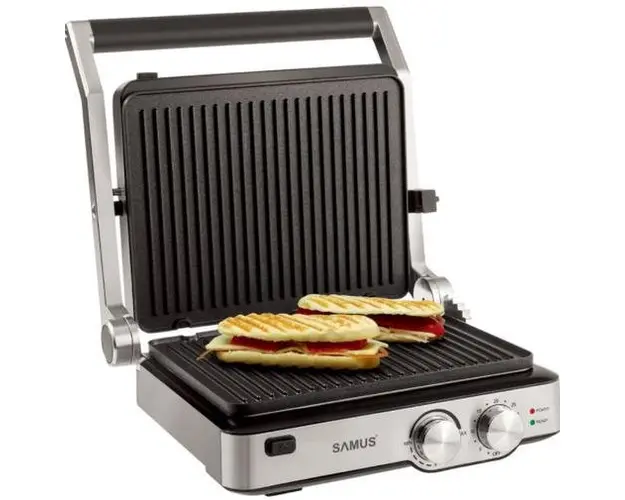 Gratar electric Samus GTS2020X, 2000 W, Carcasa termoizolanta, Timer (Negru/Inox)