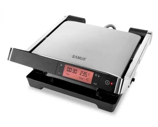Grill electric Samus GTS2030ACX, 2000W Ecran Digital, Avertizare Sonora (Argintiu)