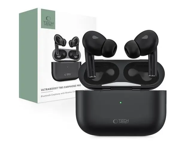 Casti True Wireless Tech-Protect Ultraboost, Bluetooth, Autonomie 3.5 ore, Microfon (Negru)