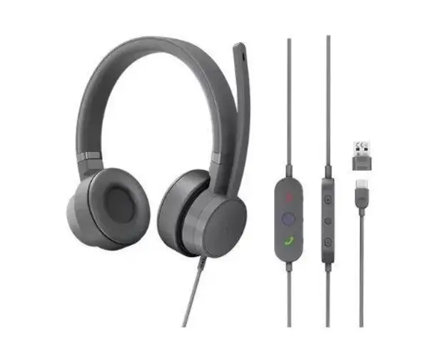 Casti Call Center Lenovo Go Wired ANC, Stereo, Noise Cancelling, Microfon (Gri)