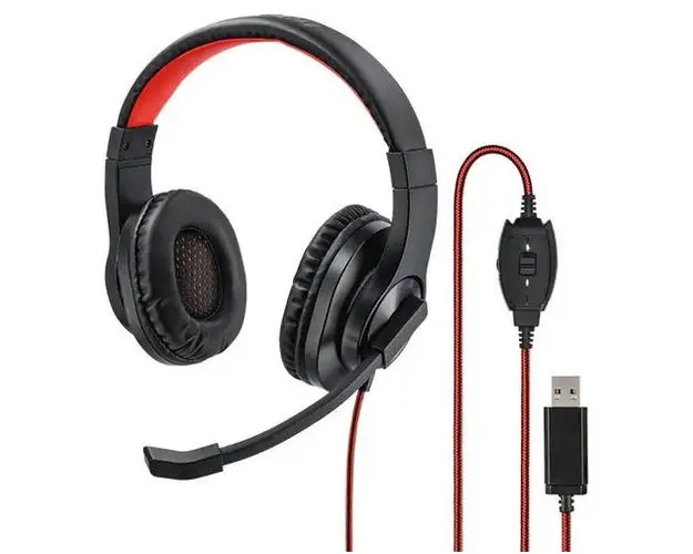 Casti HAMA PC-Office HS-USB400, Microfon, USB (Negru/Rosu)