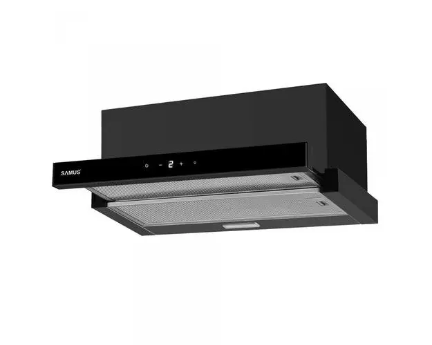 Hota incorporabila Samus HS6032DTGB, 65 W, Control electronic tactil, 3 trepte, parte frontala din sticla neagra, 326 mc/h, L 60 cm (Negru)