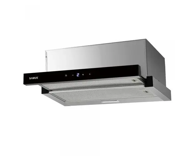 Hota incorporabila Samus HS6032DTGX, 65 W, Control electronic tactil, 3 trepte, parte frontala din sticla neagra, 326 mc/h, L 60 cm (Inox)