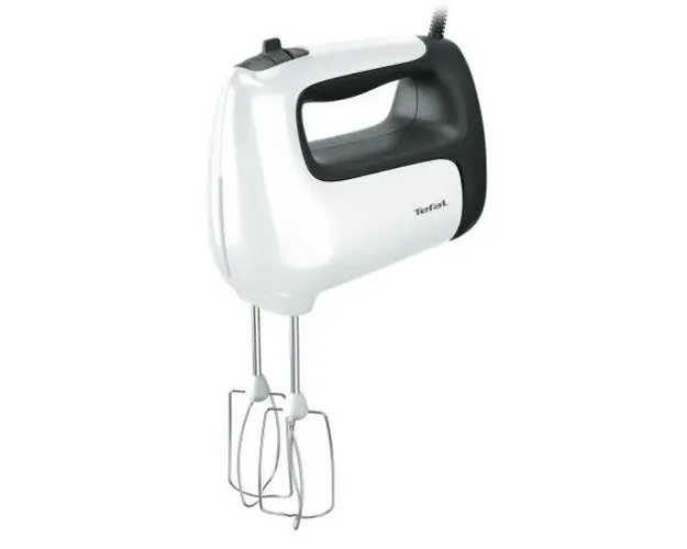 Mixer de mana TEFAL Prep'Mix HT461138, 500 W, 5 viteze, Functie Turbo, 2 Accesorii pentru aluat, 2 Teluri, Picior pasator (Alb/Negru)
