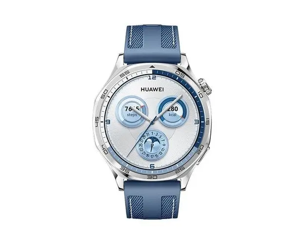 Smartwatch HUAWEI Watch GT 5 46mm, Ecran AMOLED 1.43inch, Bluetooth, NFC, GPS, Android/iOS, Curea Fluoroelastomer (Argintiu/Albastru) 