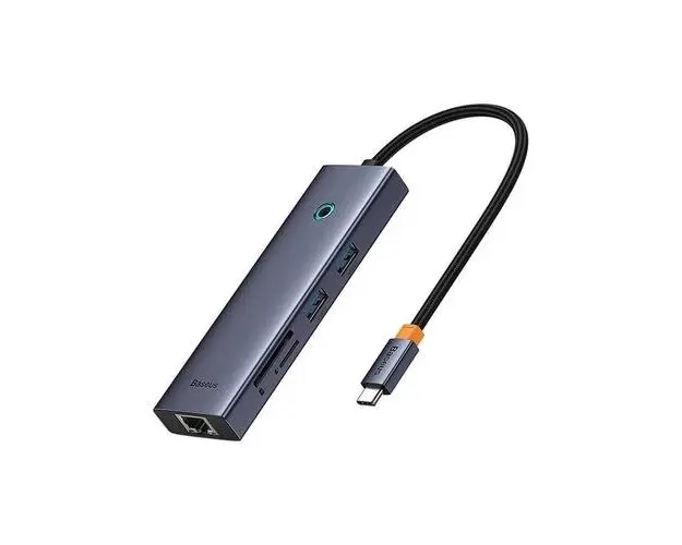 Hub USB Baseus UltraJoy 7-in-1, USB-C la HDMI4K@60Hz, 2xUSB 3.0, 1xPD, 1xRJ45, 1xSD, 1xTF3.0, 100W (Gri)